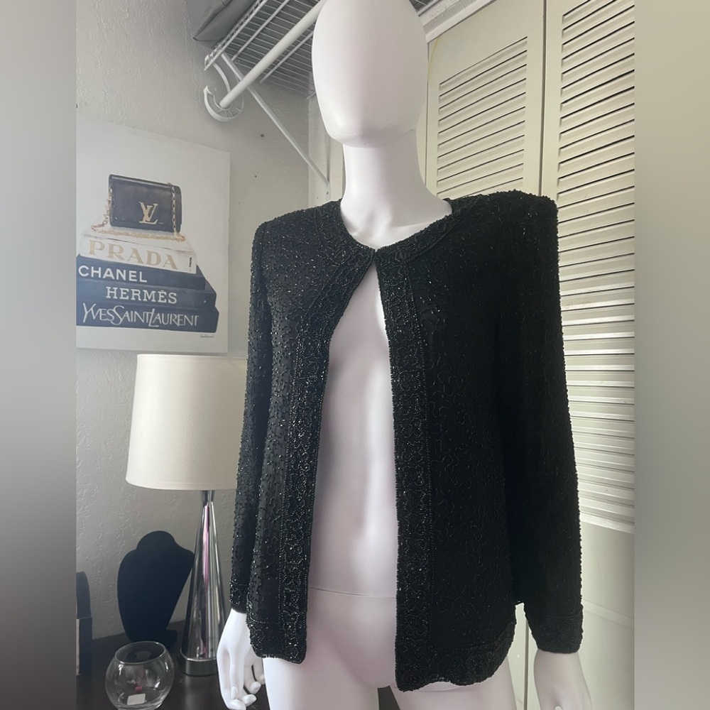 Laurence Kazar Black Sequin Women's jacket  SIZE PS